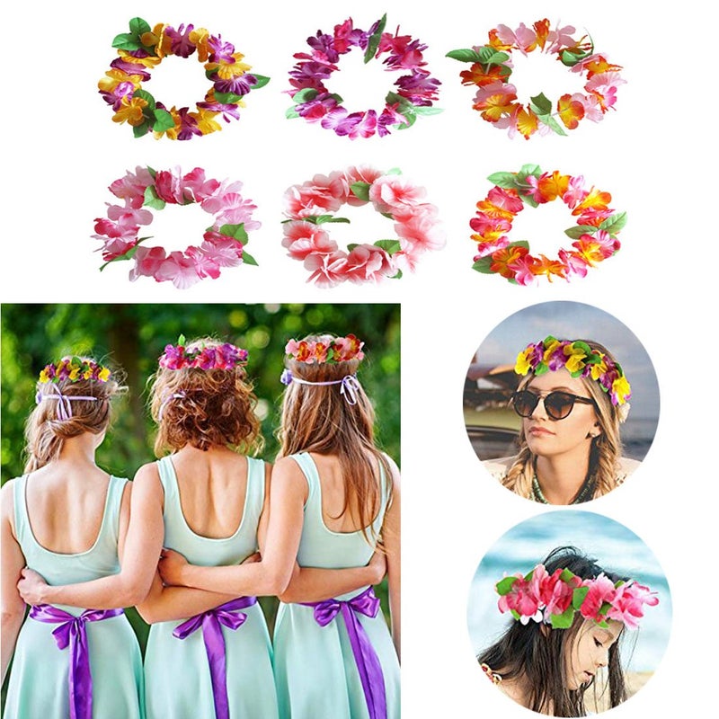 BPNHNA 6PCS Hawaiian Wreaths Headband Tropical Luau Flower Headpiece Leis, Thicker Floral Crown for Summer Beach Pool Party Decorations Favors Supplies - Image 4